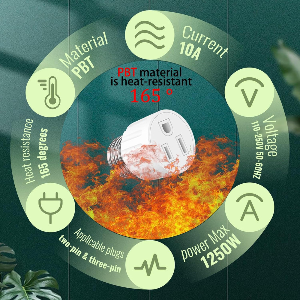 (2 Packs) 3 Prong Light Socket to Plug Adapter, E26 E27 Light Socket Outlet Adap