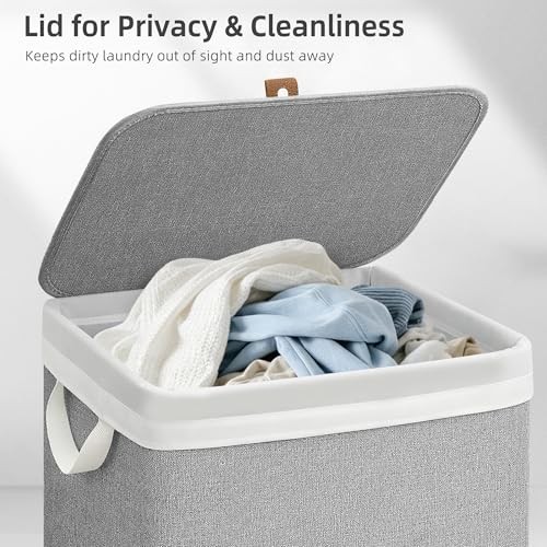Metal Frame Laundry Hamper with Lid, 90L Tall Laundry Baskets 1 Section Gray