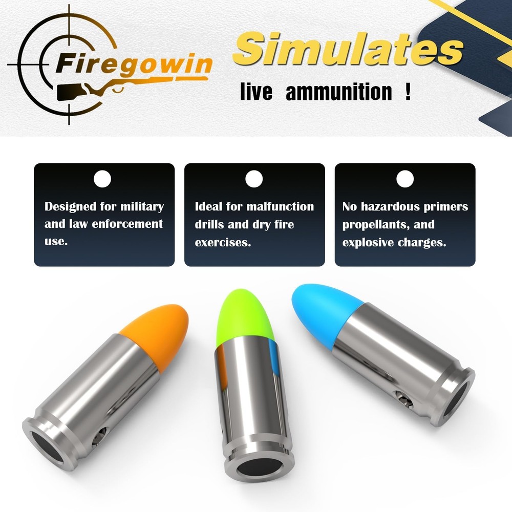 Pro 9mm Dummy Rounds – Training Snap Caps, Reusable Dry Fire Training Round w...