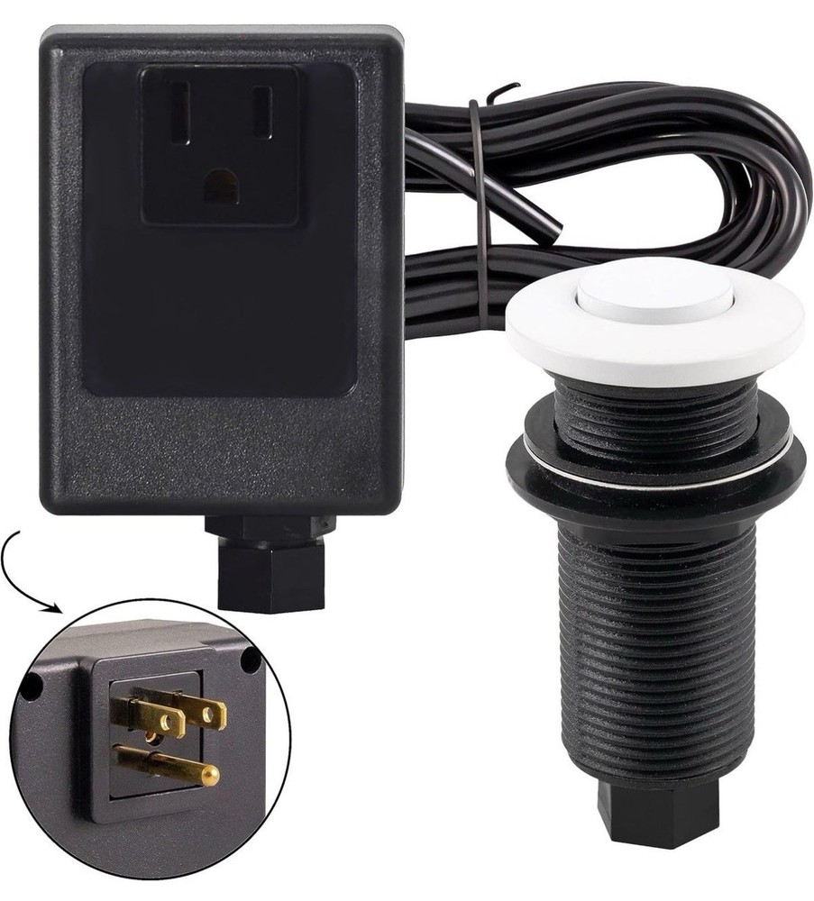 White Air Activated Garbage Disposal Switch Brass Button Compact Installation...