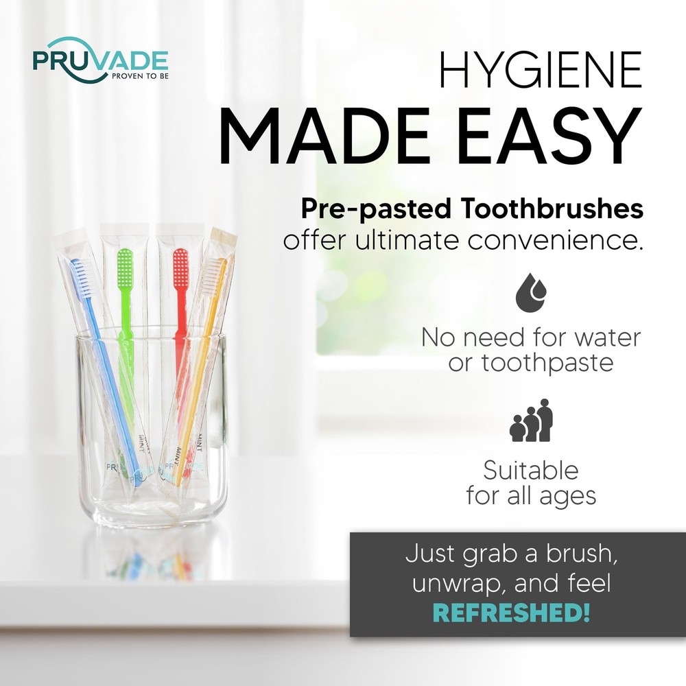 100 Pack Disposable Toothbrushes with Toothpaste Built In | Mint Prepasted To...