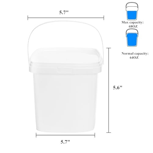20 Pack Plastic Bucket with Lid, 68 OZ Ice Cream Container with Handle, White