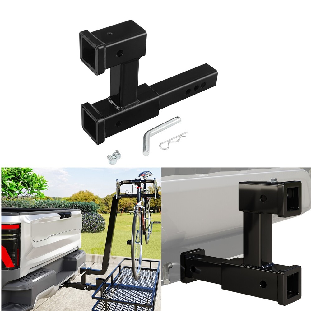 Dual Hitch Receiver 2" Trailer Double Post Extension Riser Adapter Extender