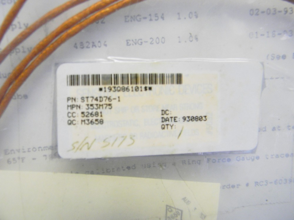 PCB 353M75 Shock Sensor ST74D76-1 w/Test Data