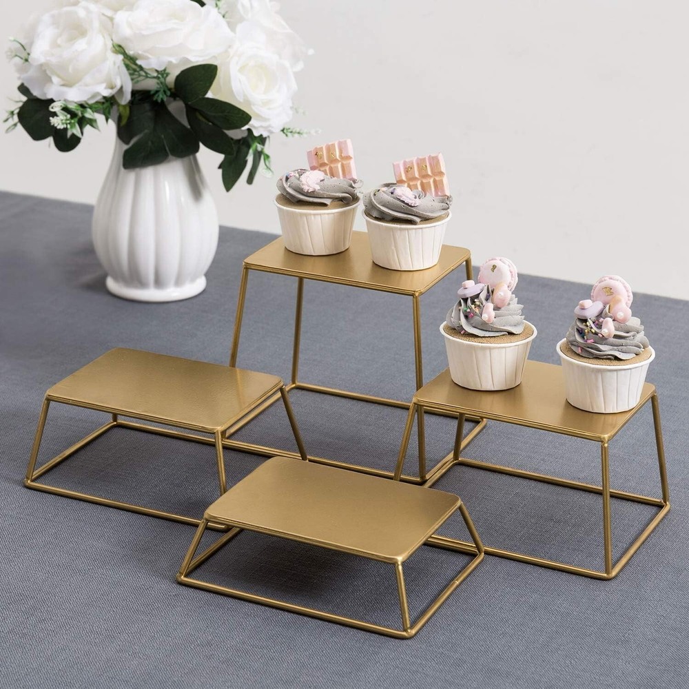 4PC Modern Brass Tone Metal Nesting Buffet Table Food or Retail Display Risers