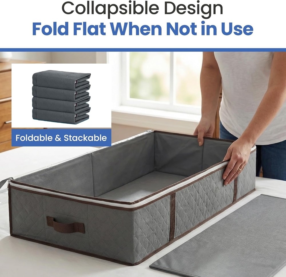 Underbed Storage Bags 4-Pack - Foldable Under Bed Storage Organizer for Clothes,