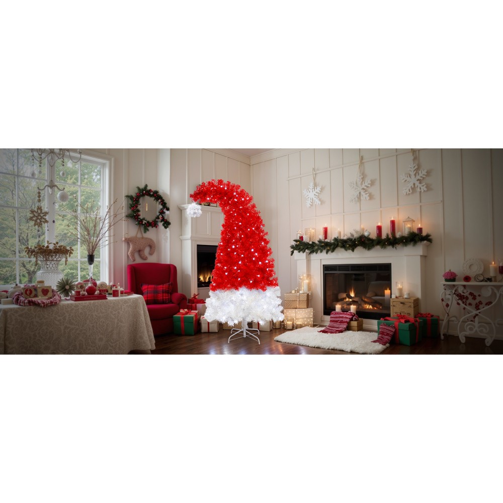 6FT Santa's Hat Shape Artificial Whimsical Christmas Tree with LED Light