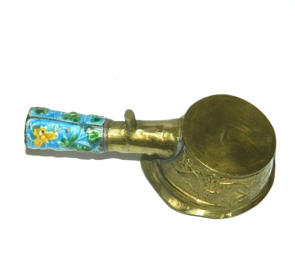 Vintage Chinese Silk Iron Solid Brass Enamel Handle Ashtray Vintage