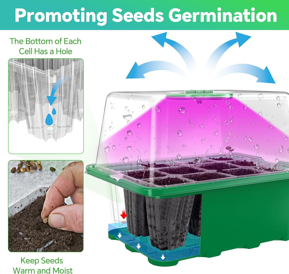 5-Pack Seed Starter Tray with Grow Light and Timer for Germination