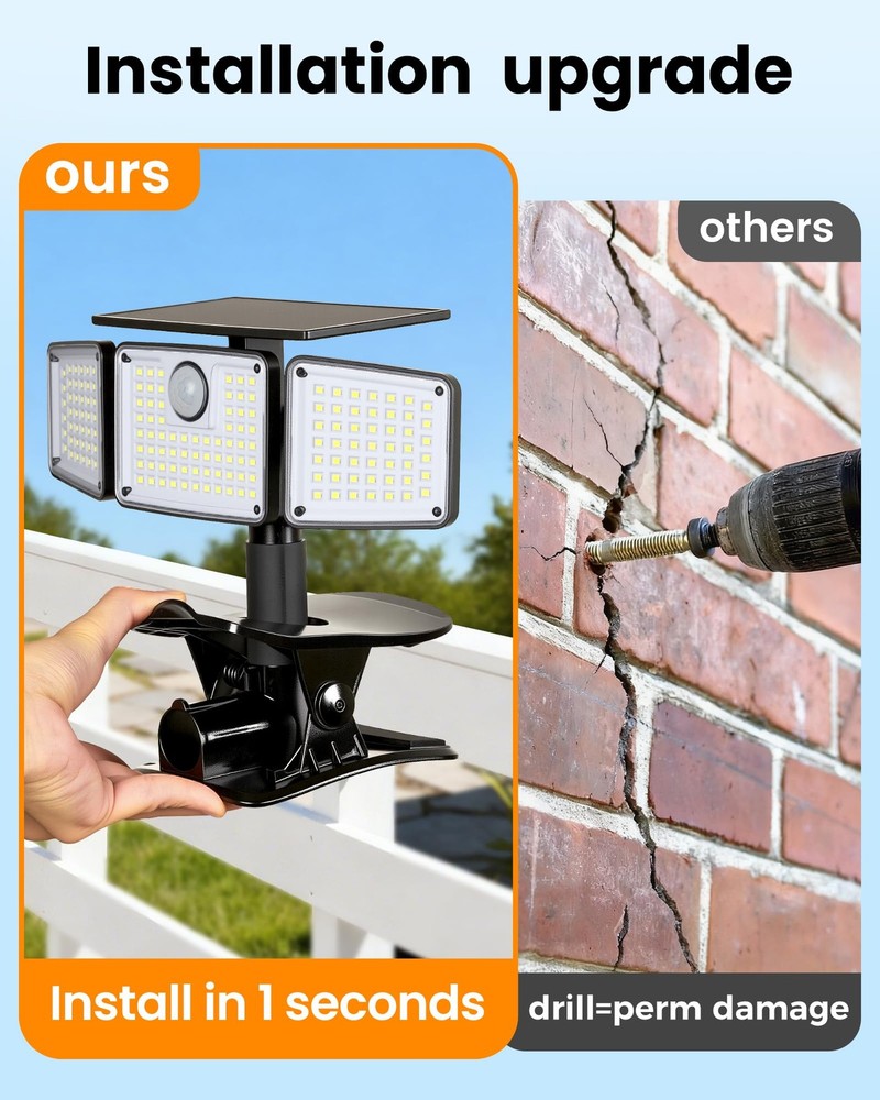 Clip on Solar Lights for Fence, 1Second Installation Motion Sensor Security L...