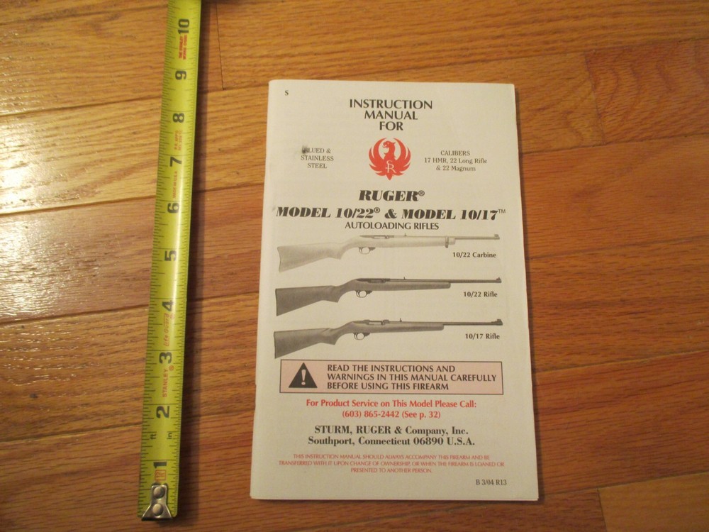 Ruger model 10/22 & 10/17 autoloading Rifle Instruction Manual #4