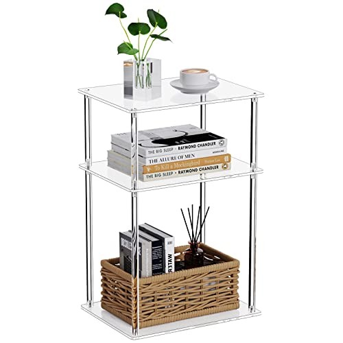 Clear Acrylic Side Table, 3-Tier End Table for Living Room, Small 1-Pack