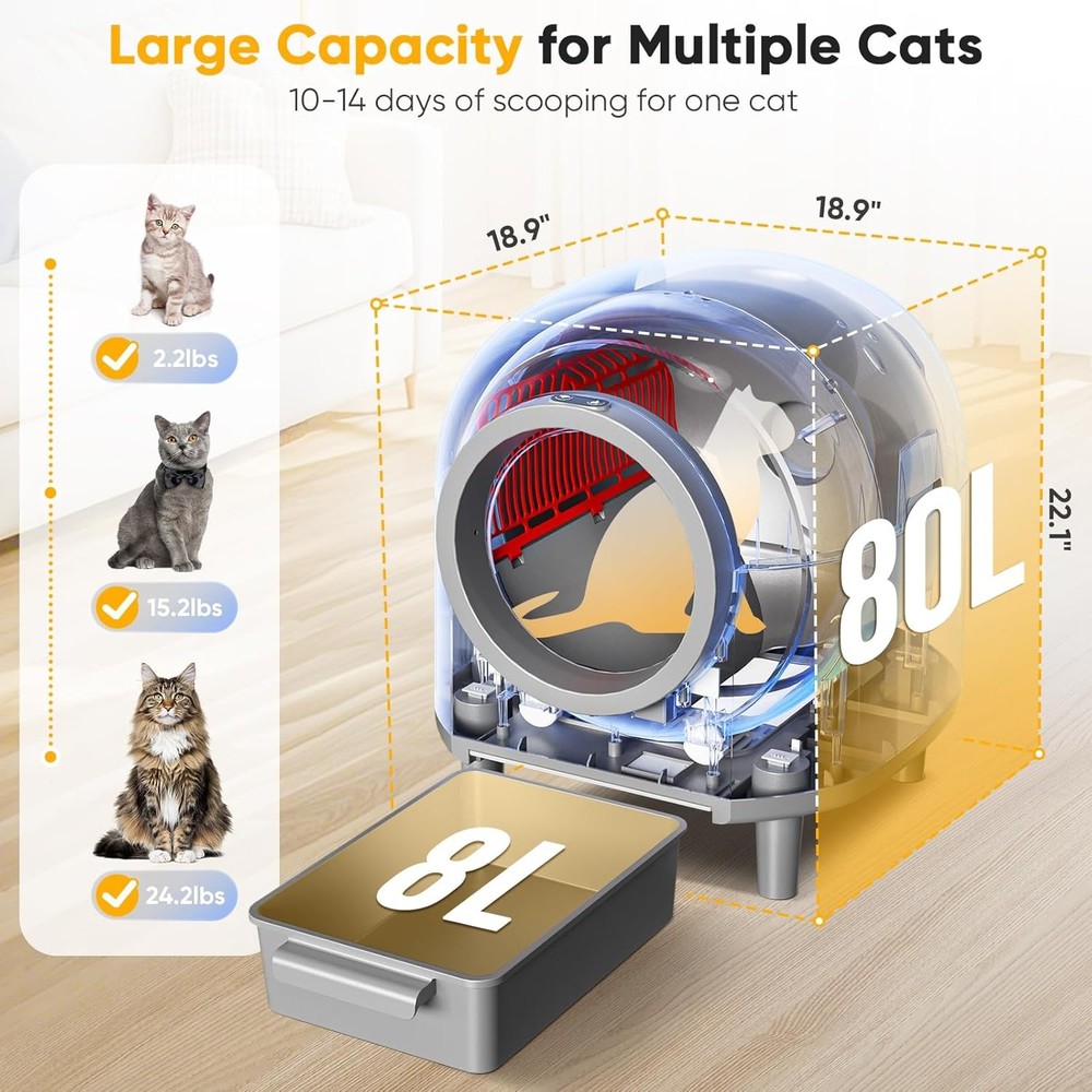 88L Large Smart Automatic Self Cleaing Cat Litter Box with App Control Mat Liner