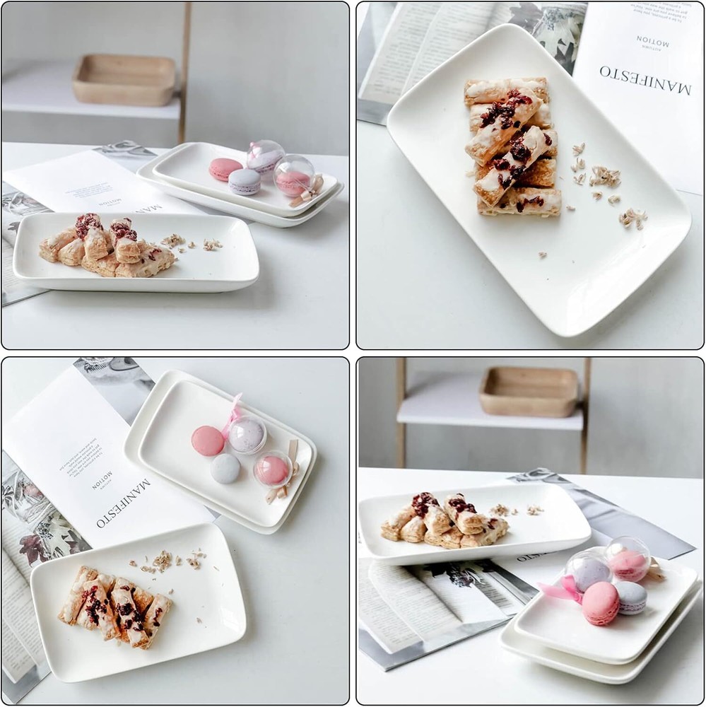 8-Piece Set of 8-Inch Rectangular Ceramic Plates Salad Plates