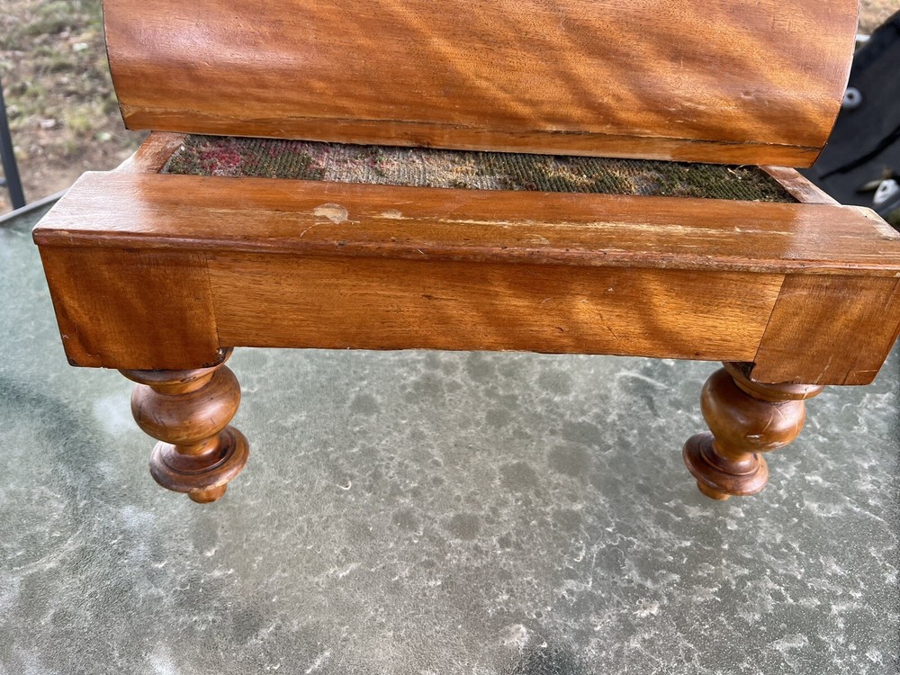 Antique Victorian Mahogany & Needlepoint Chamber Pot Commode Bedside Step Stool