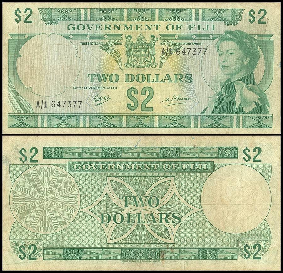Fiji 2 Dollars, 1969 ND, P-60, Used