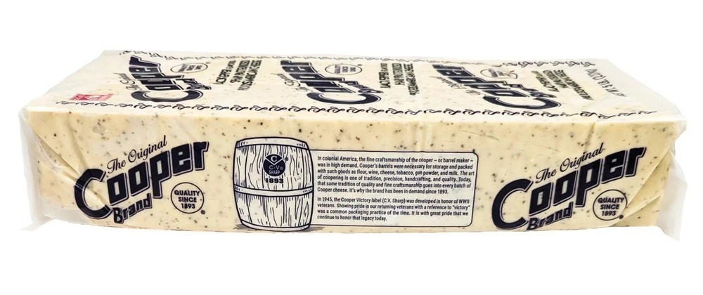 Cooper Cheese Black Pepper CV Sharp American Cheese - 5 lb. Solid Block