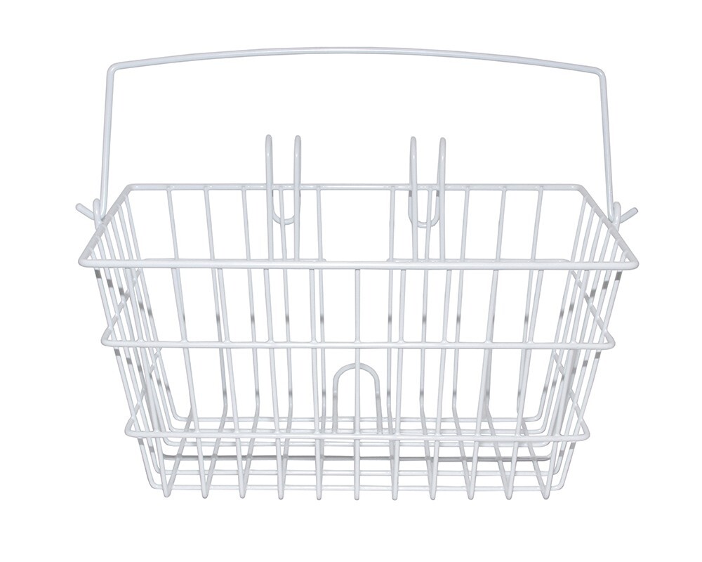 ALTALINE BICYCLE SQUARE SHAPE STEEL FRONT WIRE WHITE STORAGE BASKET.
