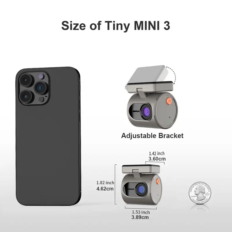 KAWA MINI3 Dash Cam 2K Compact Night Vision Voice Control WiFi G-Sensor