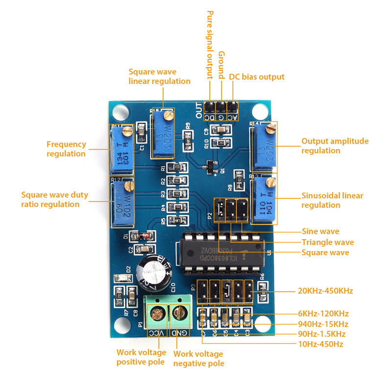 ICL8038 Medium/Low Frequency Waveform Signal Generator Sine Wave Signal Source L