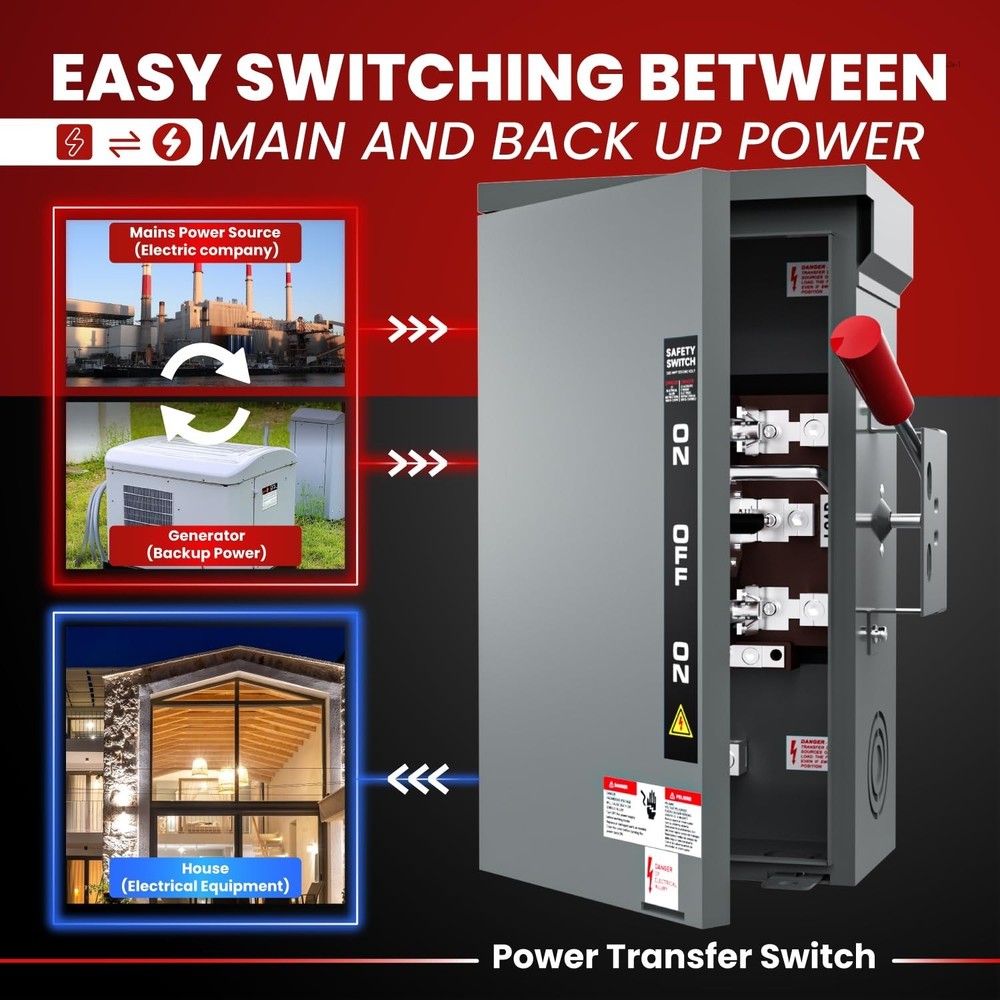 200A Generator Transfer Switch for Home, Manual Double-Throw Disconnect Switch