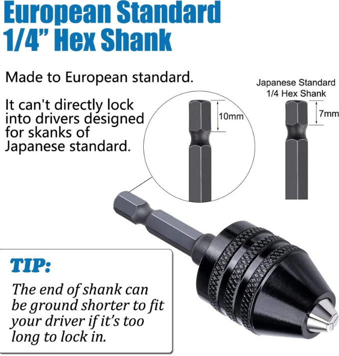 1/4" Keyless Chuck Conversion Hex Shank Drill Adapter Bit Quick Change Driver