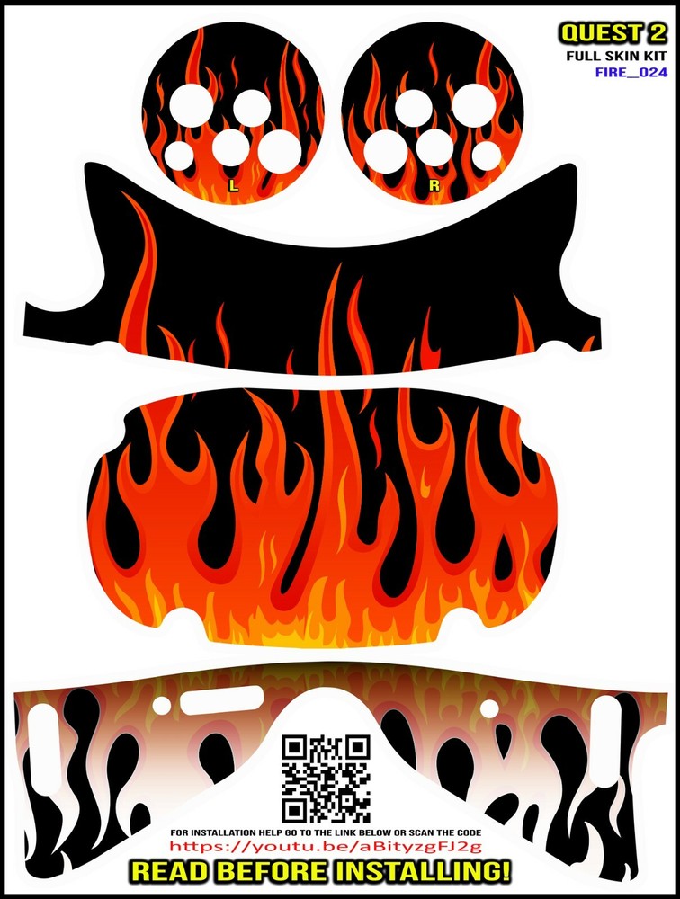 Fire_024 full wrap Skin kit that fits the Oculus Quest 2 with controller skins