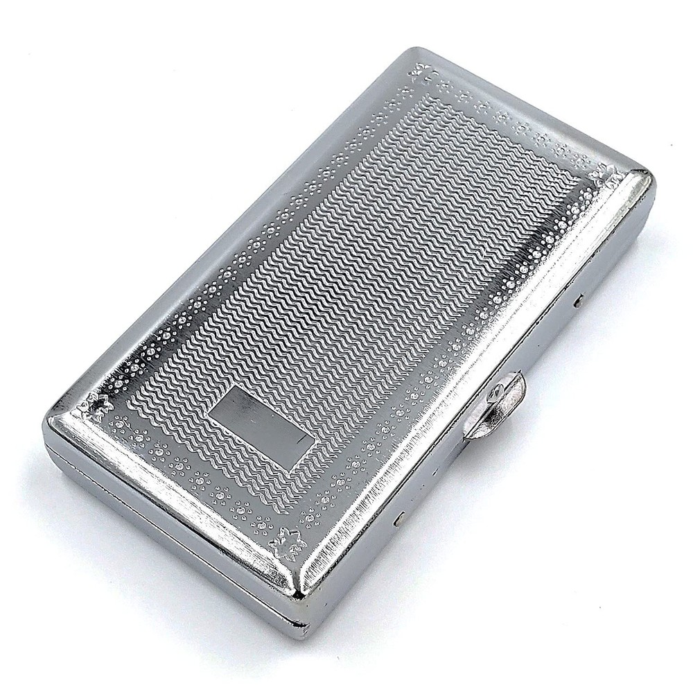 Victorian Style Cigarette Case Metal Holder for Regular King 100's Silver
