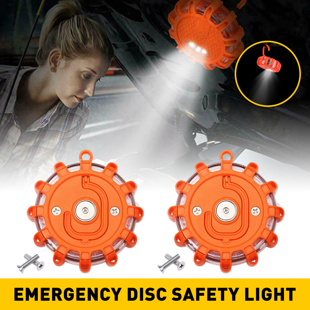 2PCS LED Safety Flare Warning Disc Flashing Roadside Light Strobe Beacon
