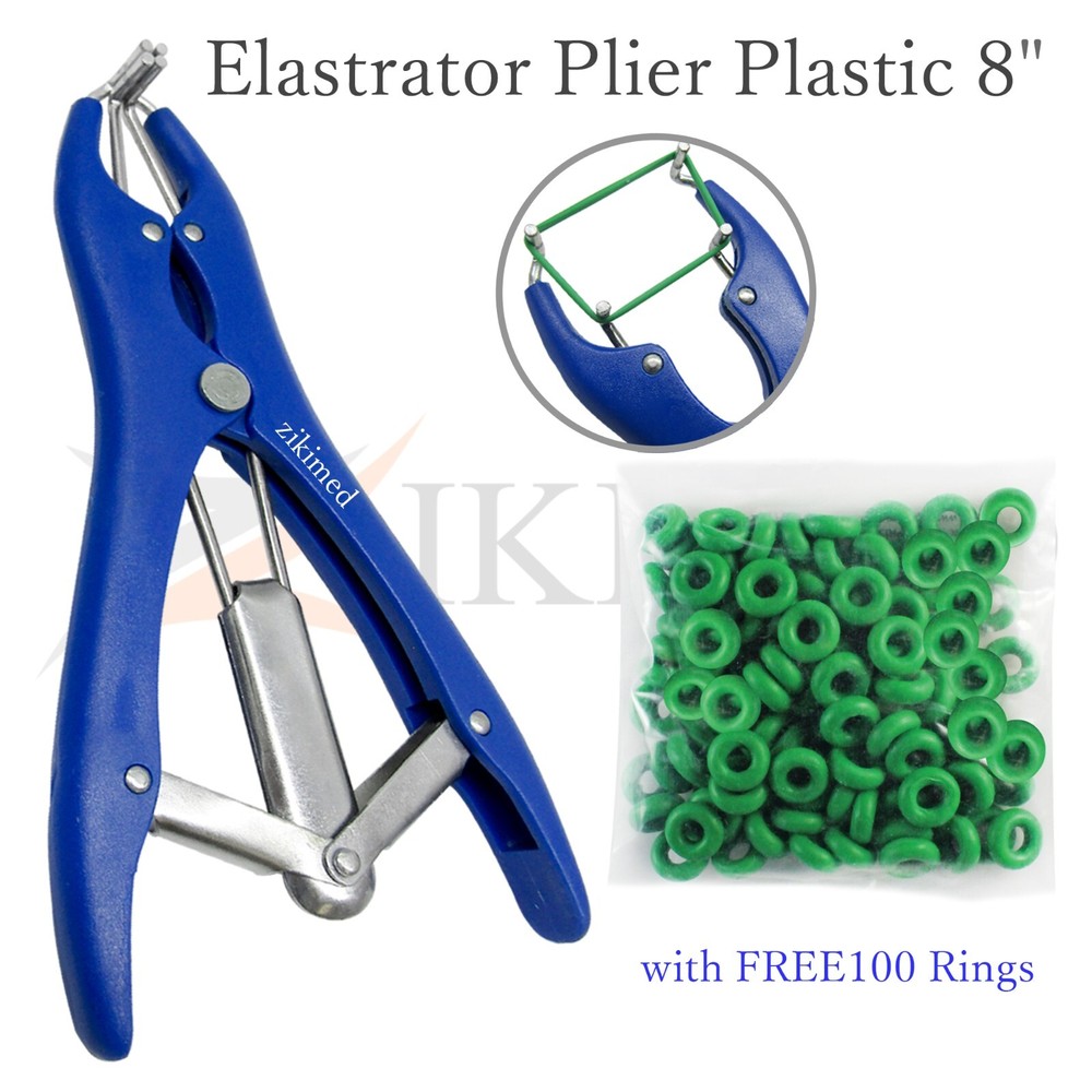 Elastrator Castration Blue Plastic Handle Pliers & Free 100 pcs Rubber Ring Bag