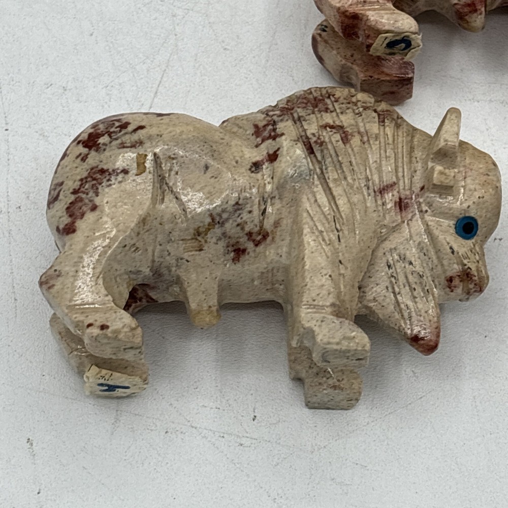 3 Soapstone Buffalo Hand Carved