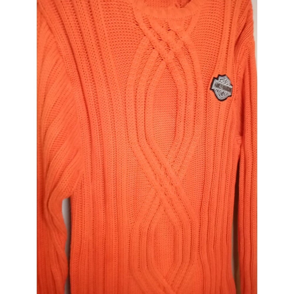 Harley Davidson Pull Over Sweater Mens Heavy Cable Knit Orange Small
