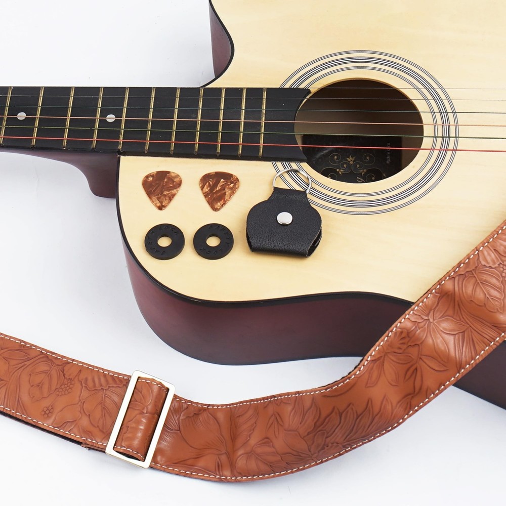 Adjustable Guitar Strap Includes 2 Strap Locks & 2 Matching Picks & 1 Picks H...