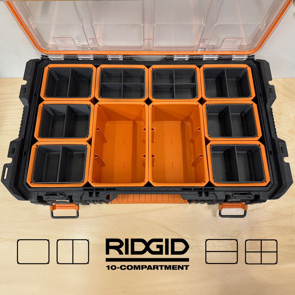 Top Nesting Insert Bins for Ridgid Pro Gear System 2.0 10-Compartment Organizer