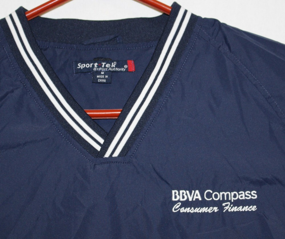 BBVA Compass Consumer Finance ~ Men's Medium V-Neck Pullover Shirt Jacket Navy