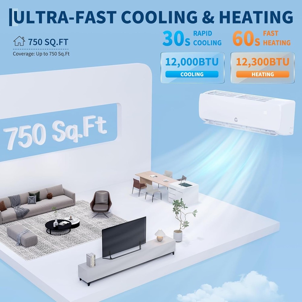 12000 BTU Ductless Mini Split Air Conditioner Heating & Cooling Systems 19 SEER2