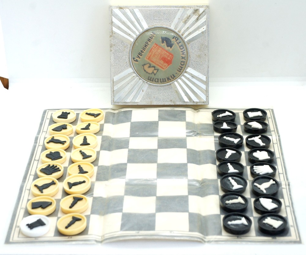 USSR Plastic Chess and Checkers Set Two in One + Board