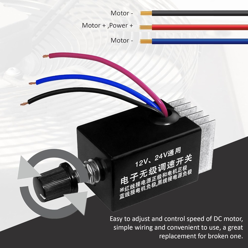 DC Motor Speed Controller Universal 12V 24V 10A Electronic Stepless black