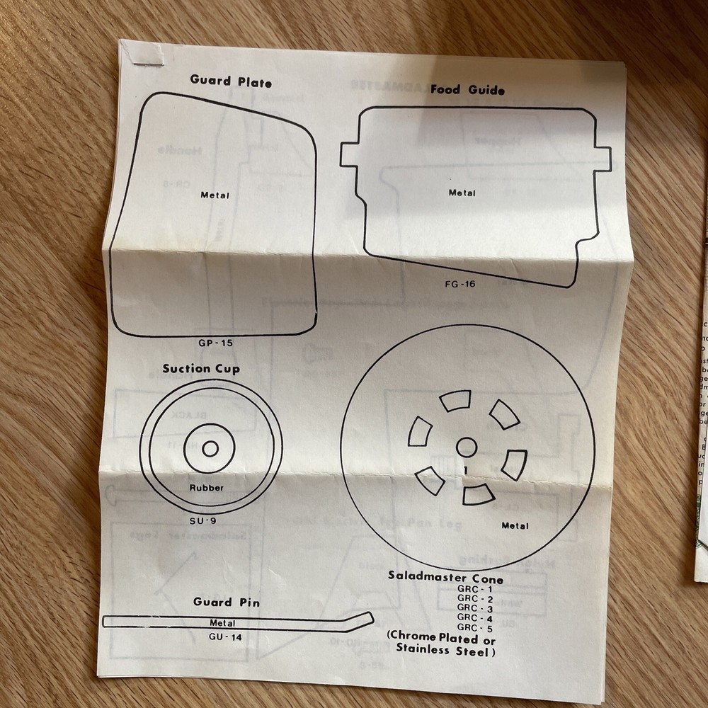 saladmaster Parts Catalog Identification Replacement Sizing