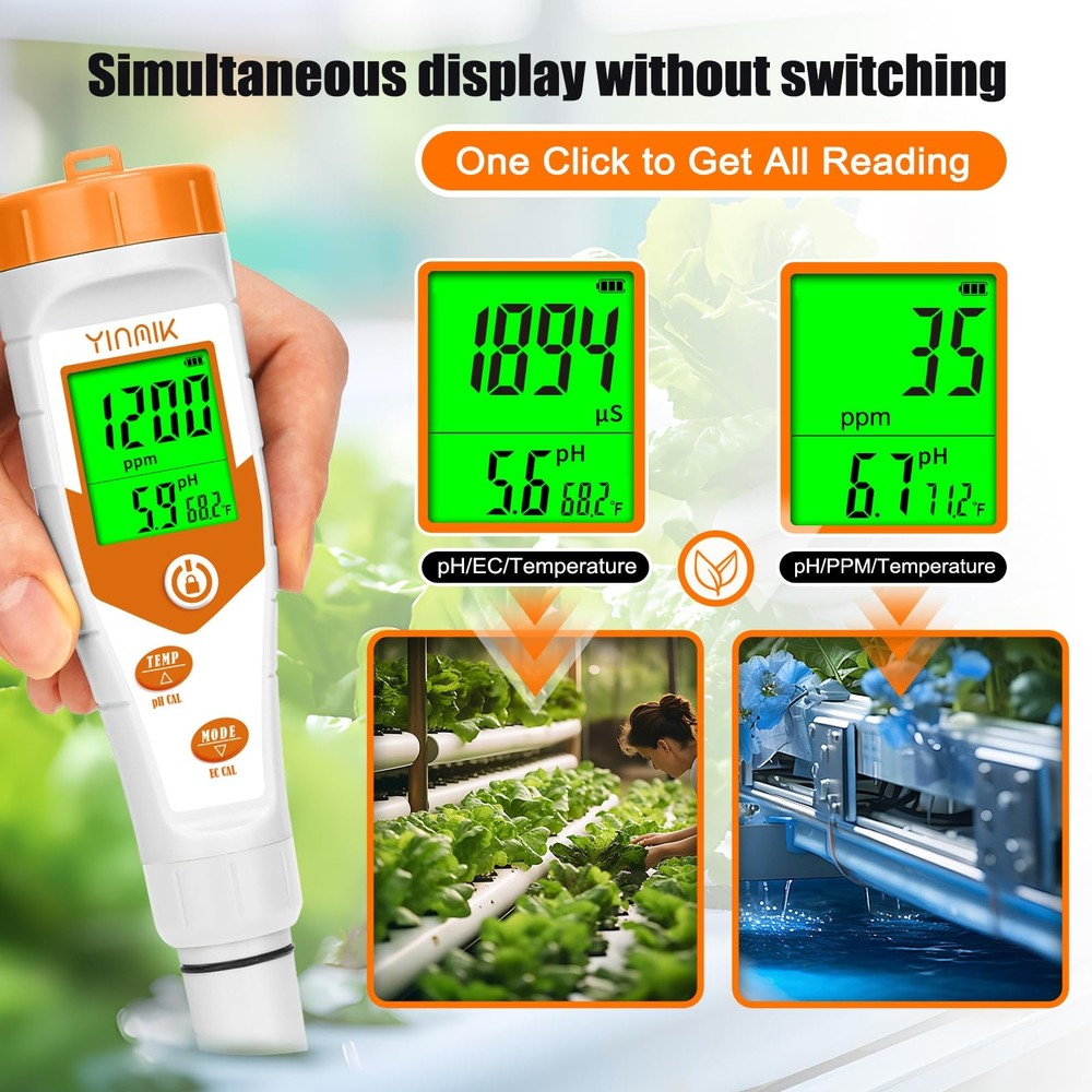 YINMIIK Hydroponic pH EC Tester with Calibration Solution & Storage...