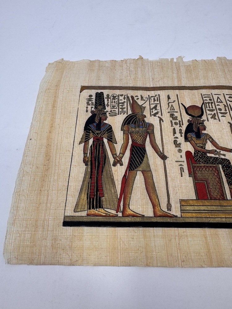 Authentic Hand-Painted Egyptian Papyrus Art 13x8 Unframed Pharaoh & Deities