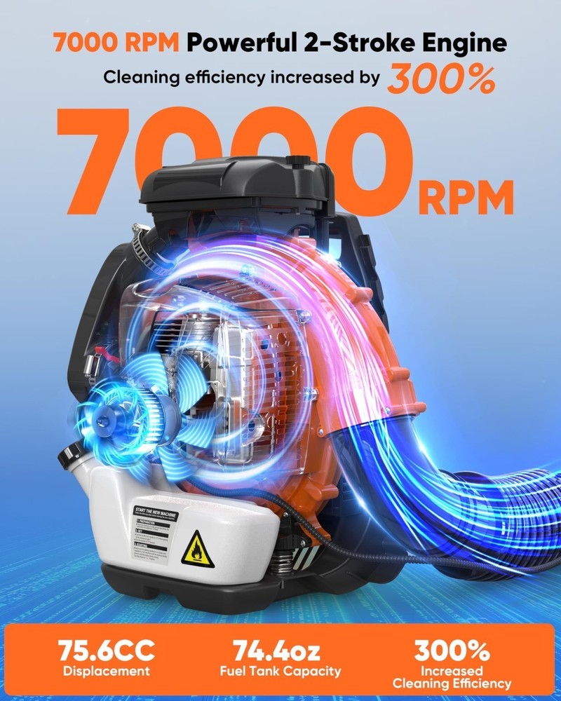 Leaf Blower 75.6cc 2-Stroke Backpack Gas Powered Leaf Blower 847CFM 236 MPH NEW