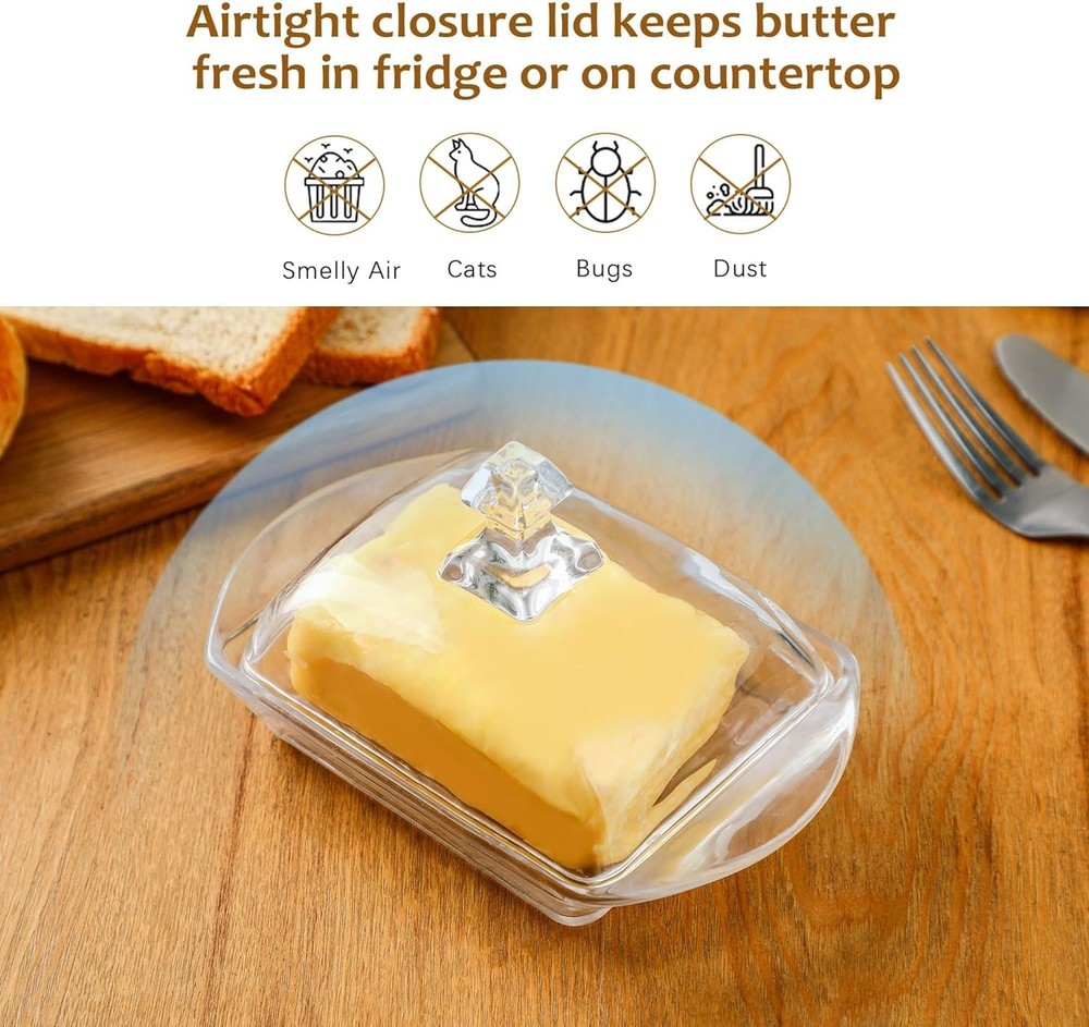 Stylish Clear Butter Dish with Lid & Easy Pull Handle - Elegant Kitchen Storage