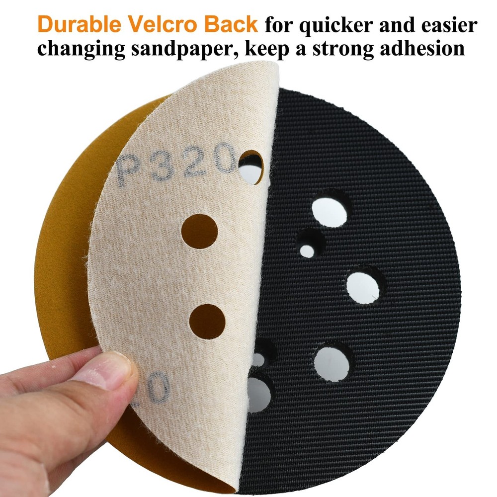 5-Inch 8-Hole Hook and Loop Sanding Discs 320-Grit Random Orbit Sandpaper, 10...