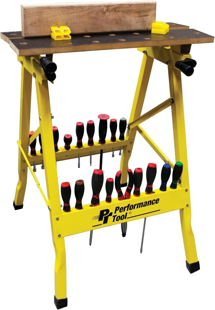Convenient Portable Workbench with Printed Top and Tool Storage - 200 lbs Rated