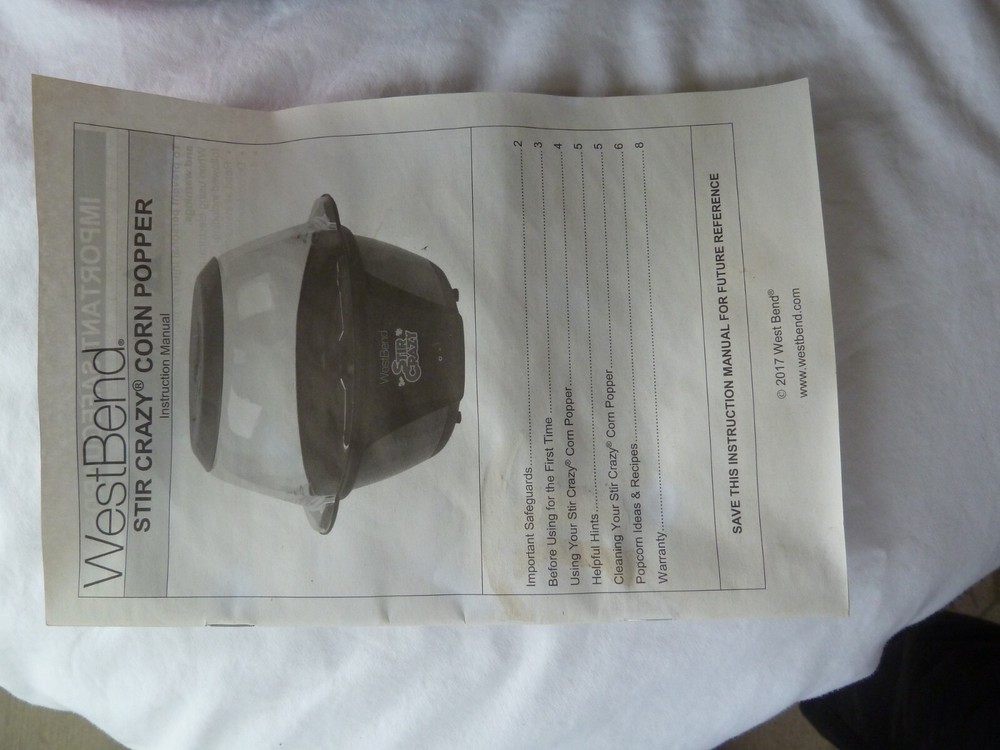 WEST BEND STIR CRAZY CORN POPPER~~MODEL 82707~~NEW