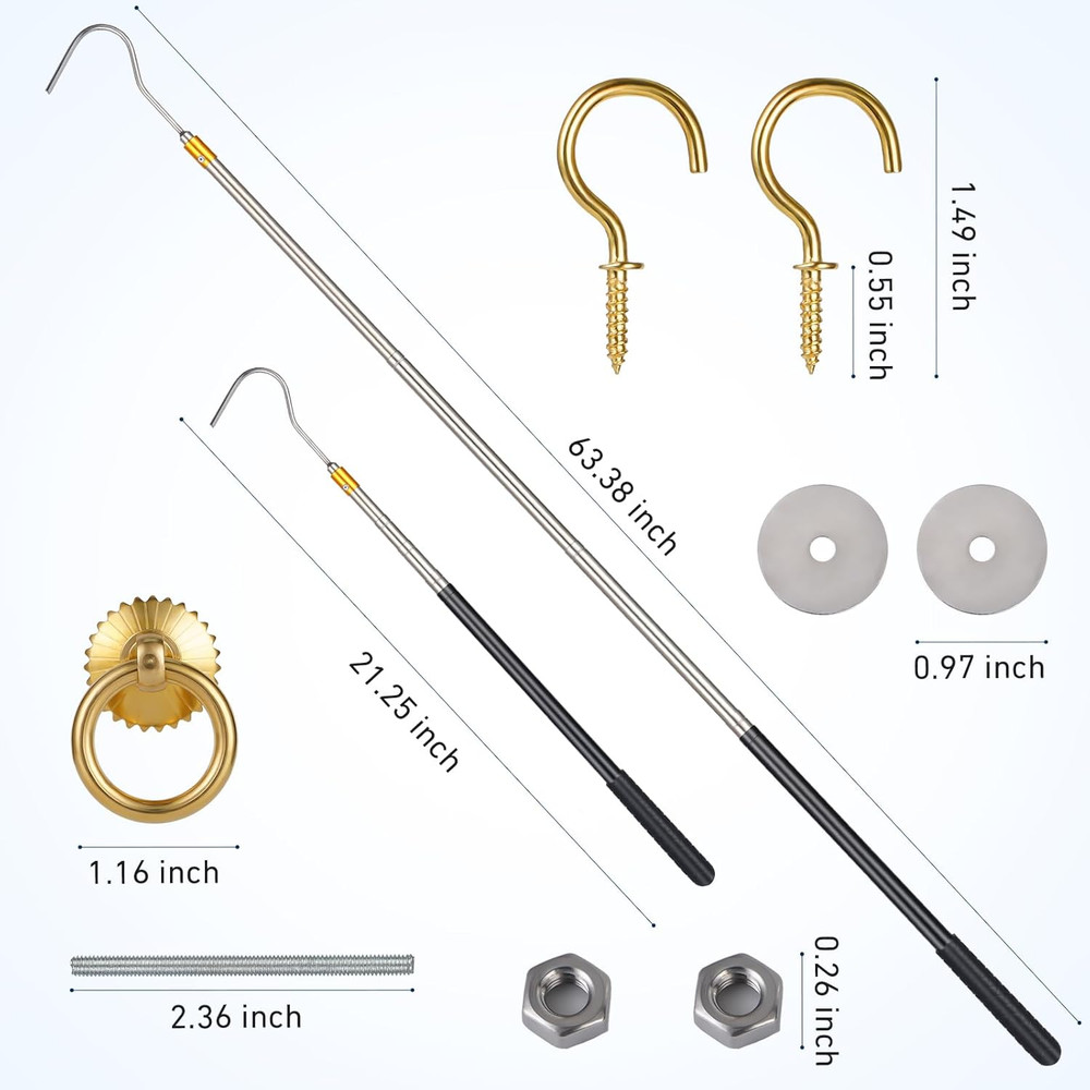 Attic Ladder Pull System Kit with 60" Extension Pole and Copper Hook