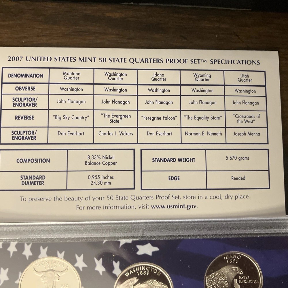 2007 State Quarter Clad Proof Set U.S. Mint Packaging OGP COA