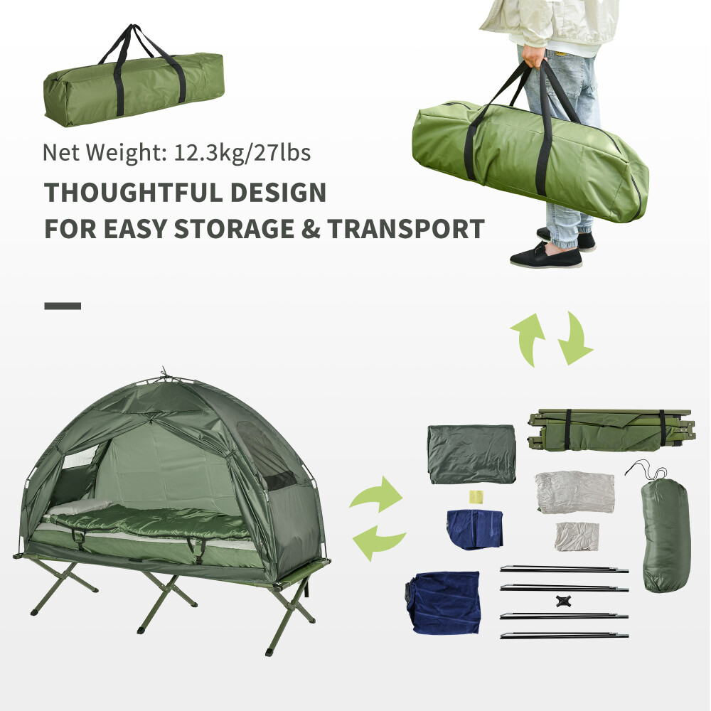 Multi-Functional Portable Foldable Adult Camping Cot wThick Air Mattress,Green