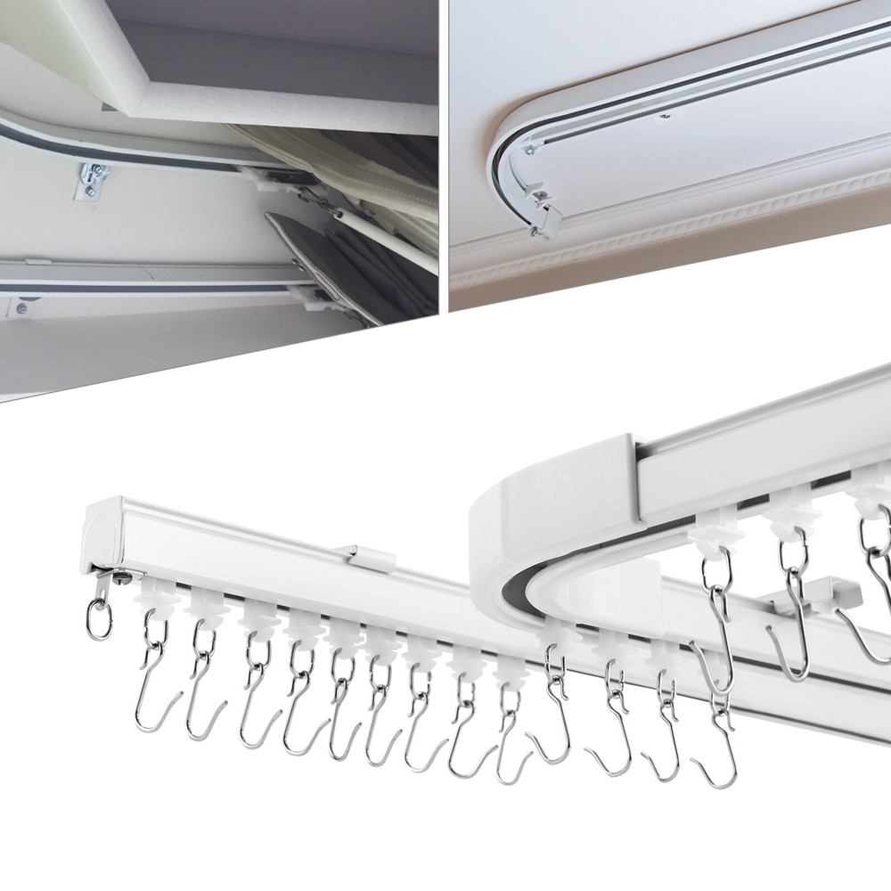 12ft-18ft Ceiling Curtain Track Set Ceiling Mount Room Divider Rail with Hooks